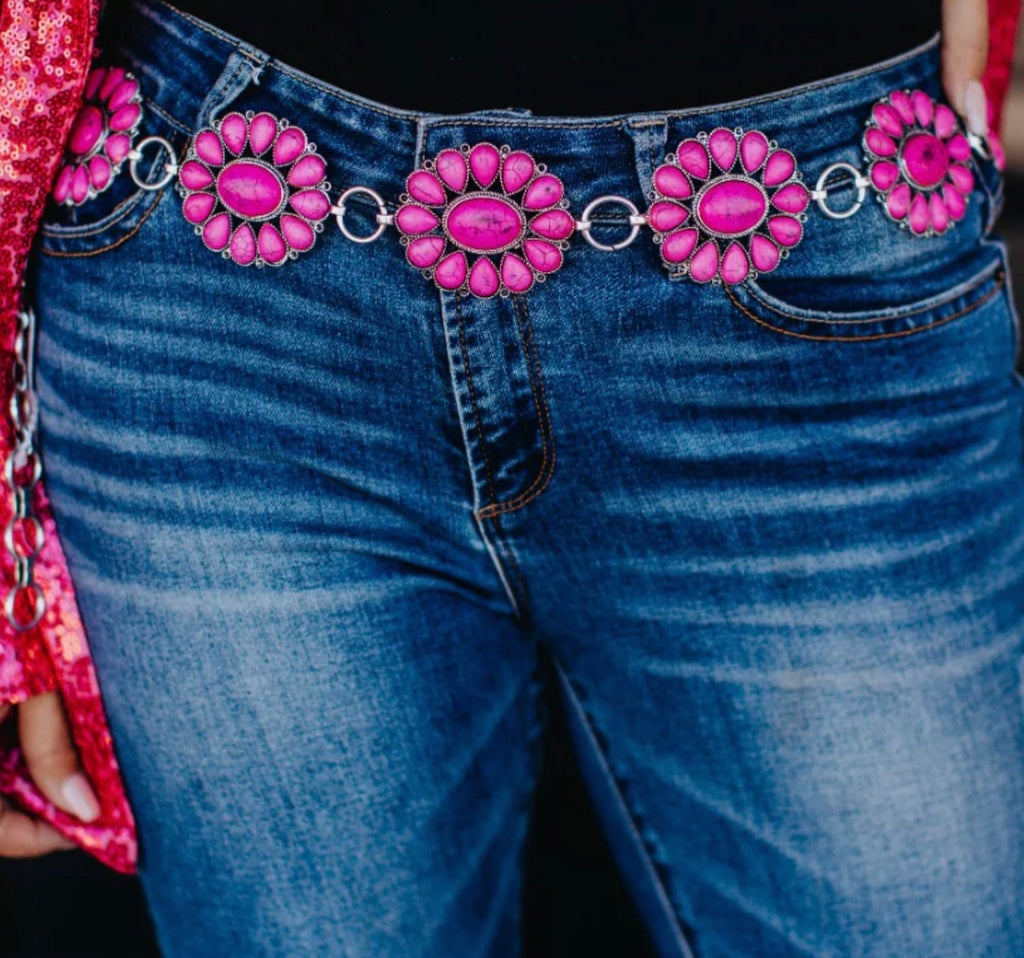 Pink Floral Concho Belt - One Size & Plus