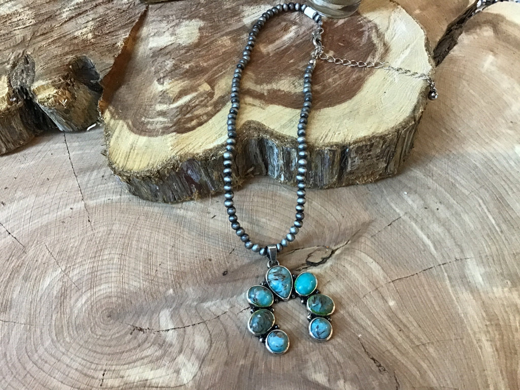 Navajo Style Pearl with Squash Blossom Pendant Choker