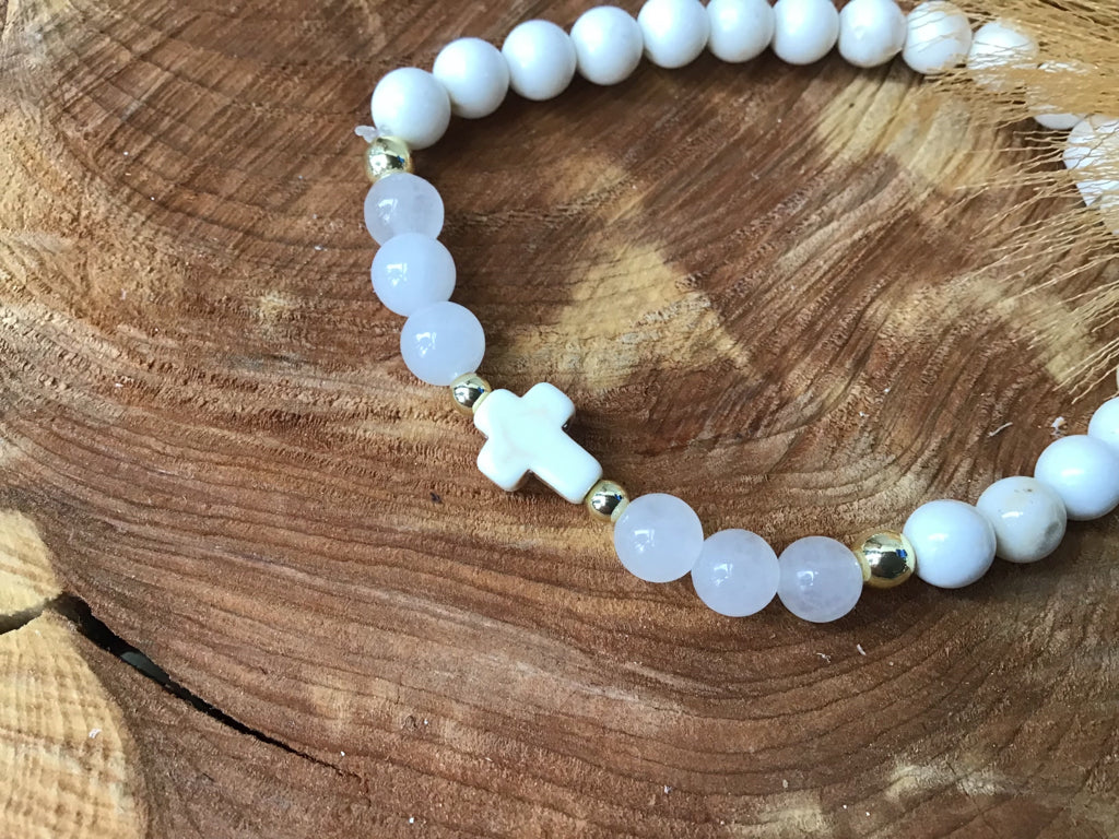 Handmade Jade & Hematite Stretch Cross Bracelet