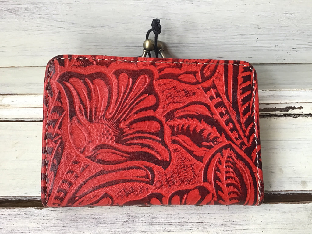 Myra Bag Red Tooled Kisslock Wallet