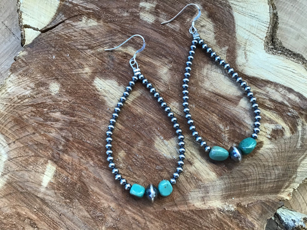 Handmade Green Turquoise &  Navajo Pearl Sterling Earrings