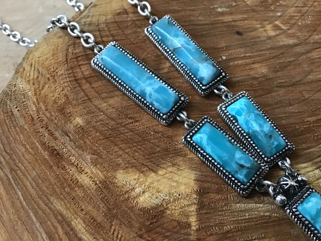 Turquoise Drop Stone Lariat Necklace