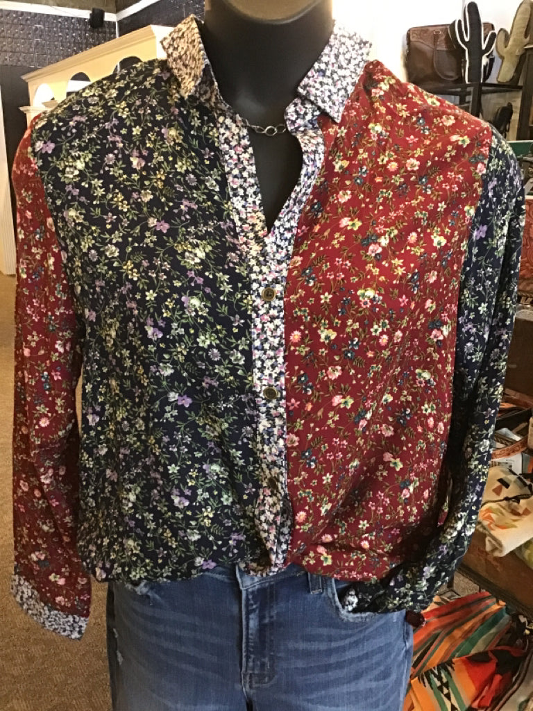 Color Block Floral Shirt - S to 2X