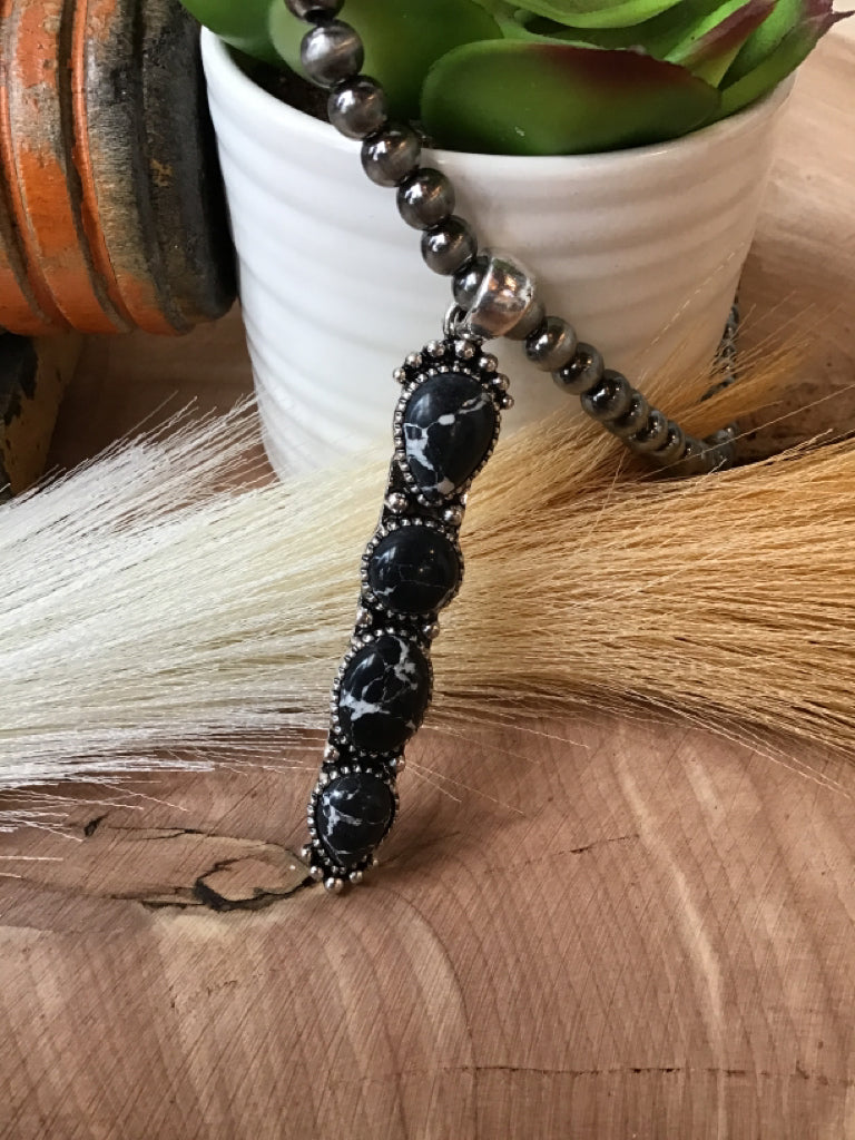 Black Drop Stone Pendant Necklace