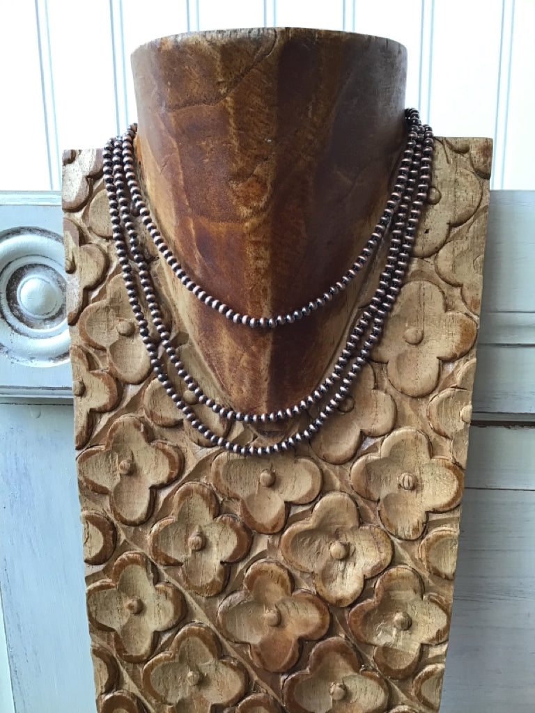 Copper 4mm Navajo Style Pearl 3 Layered Necklace 14"