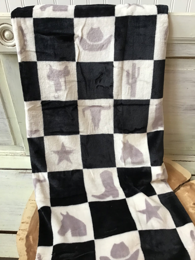 Checkered Western Fleece Blanket