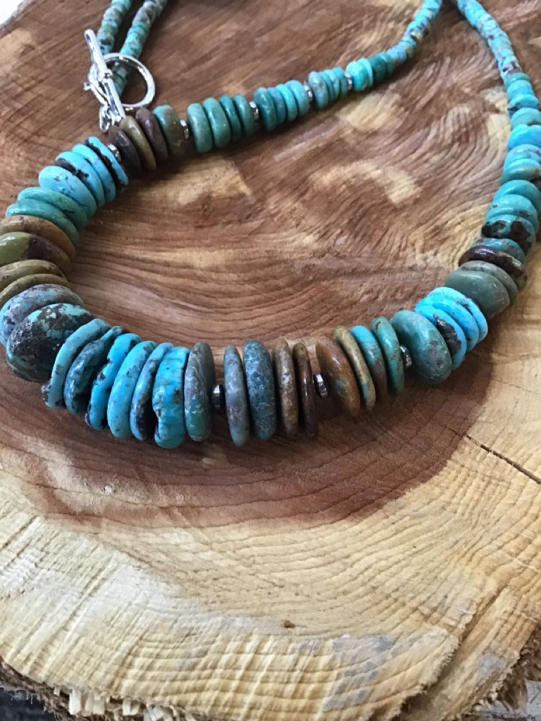 Handmade Authentic Graduated Turquoise 22" Necklace