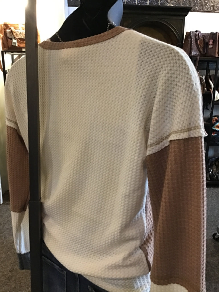 Tri Tone Color Block Waffle Henley Shirt - Small to XL