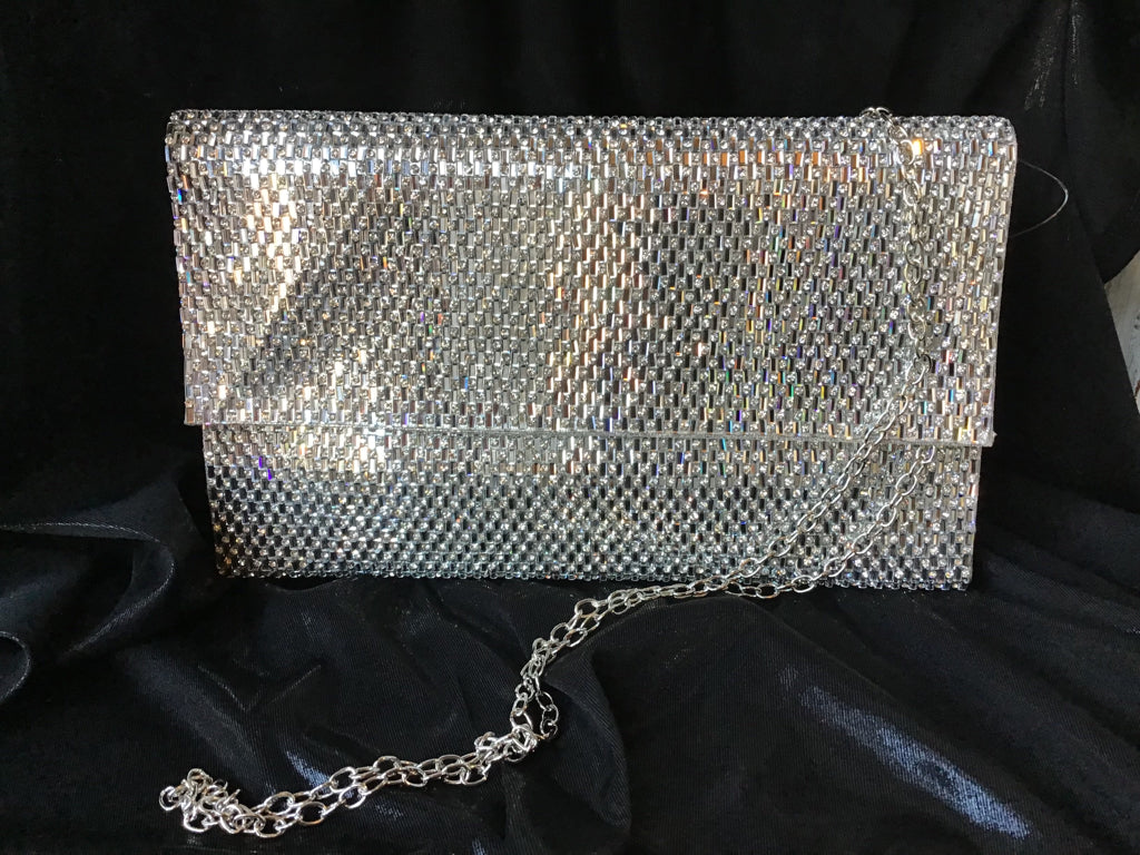 Silver Sequined Beaded Evening Bag