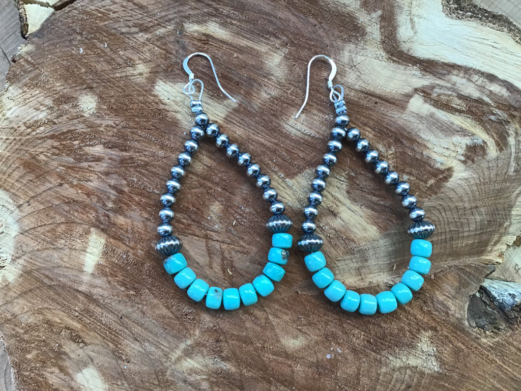 Handmade American Turquoise Navajo Pearl Sterling Earrings