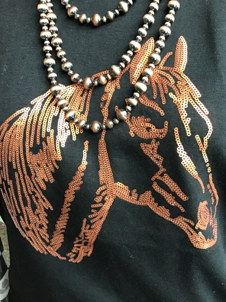 Copper Sequined Horse Head T Shirt - Small to 3X