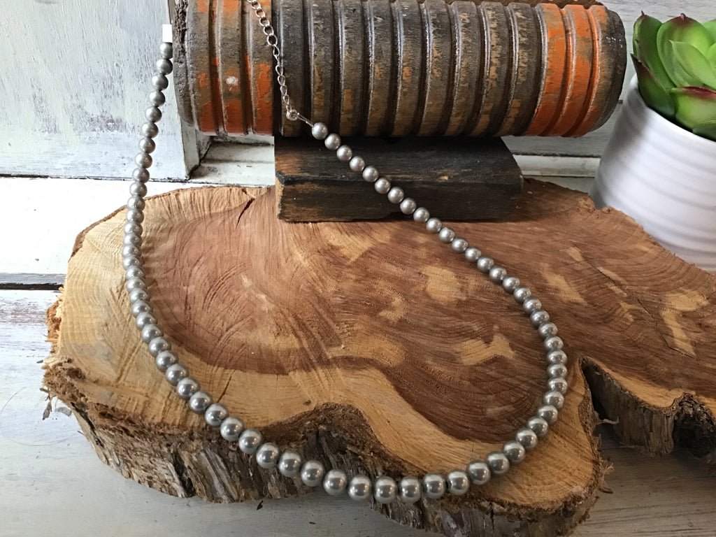 16" Handmade 6mm Silver Plaited Navajo Necklace