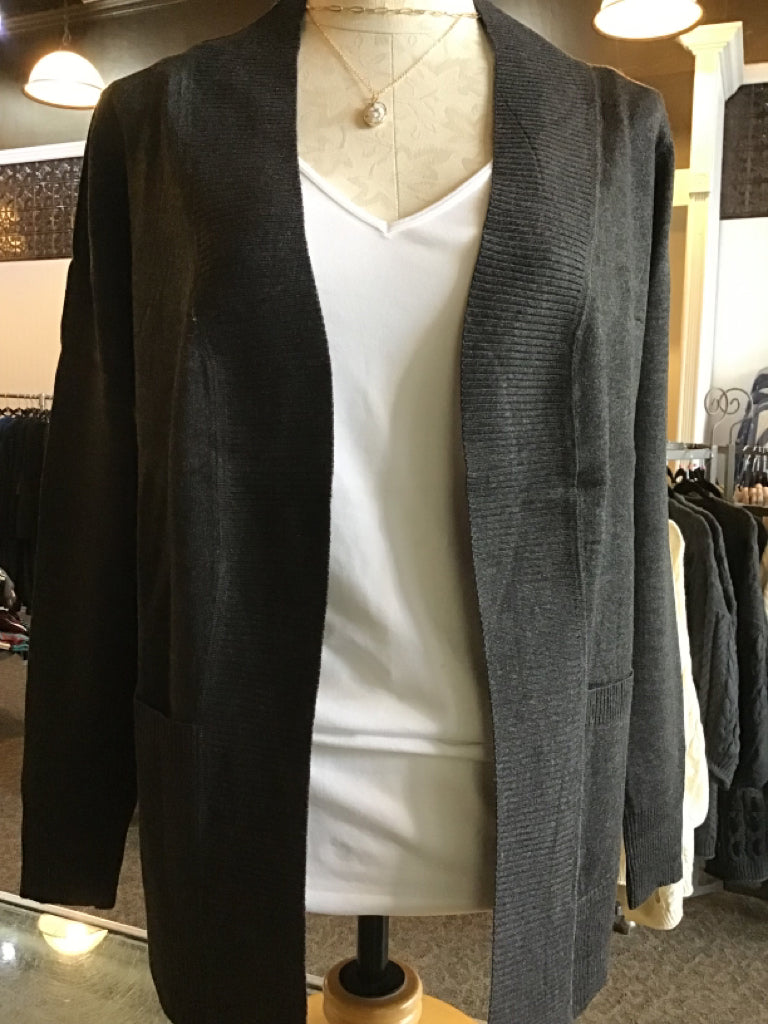 Charcoal Basic Open Front Lightweight Cardigan 
