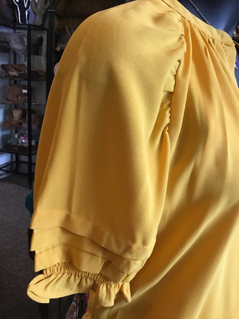 Gold V Neck Balloon Sleeve Shirt - S to XL