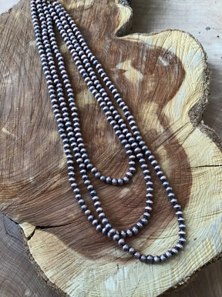 Copper 4mm Navajo Style Pearl 3 Layered Necklace 14"