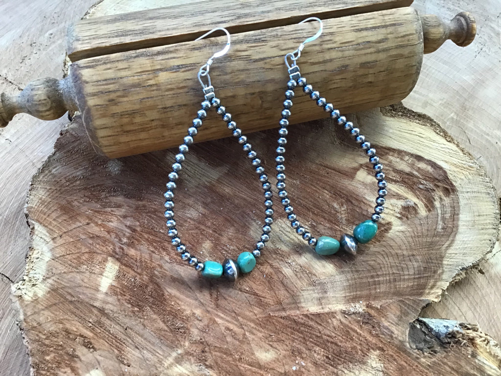 Handmade Green Turquoise &  Navajo Pearl Sterling Earrings