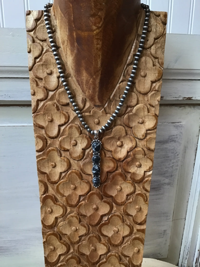 Black Drop Stone Pendant Necklace