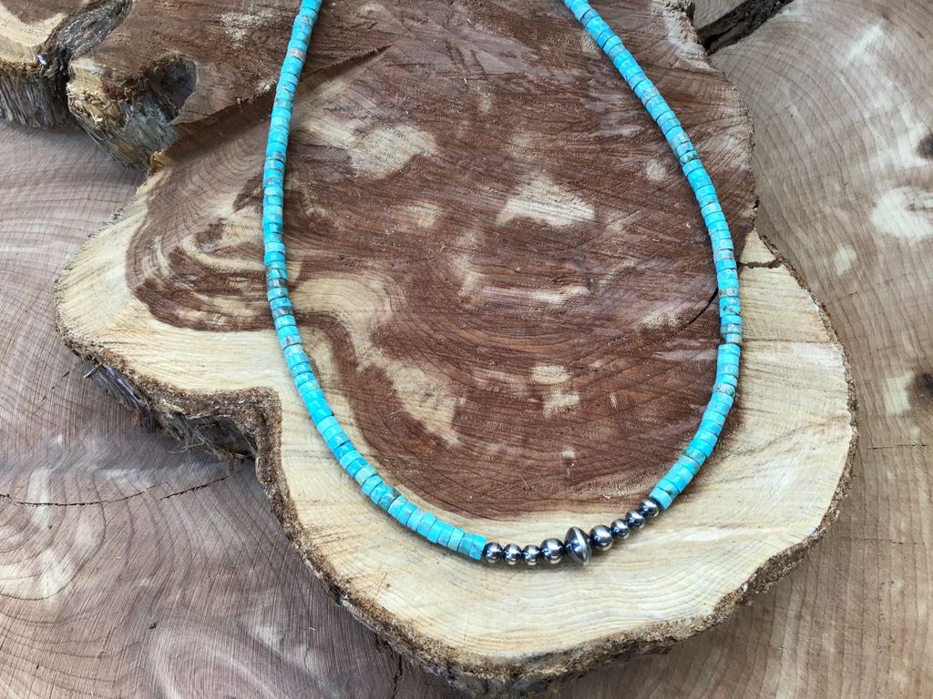 Handmade Verasite Heishi & Sterling Navajo Pearl Choker Necklace