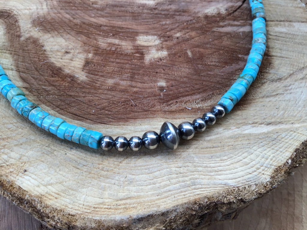 Handmade Verasite Heishi & Sterling Navajo Pearl Choker Necklace
