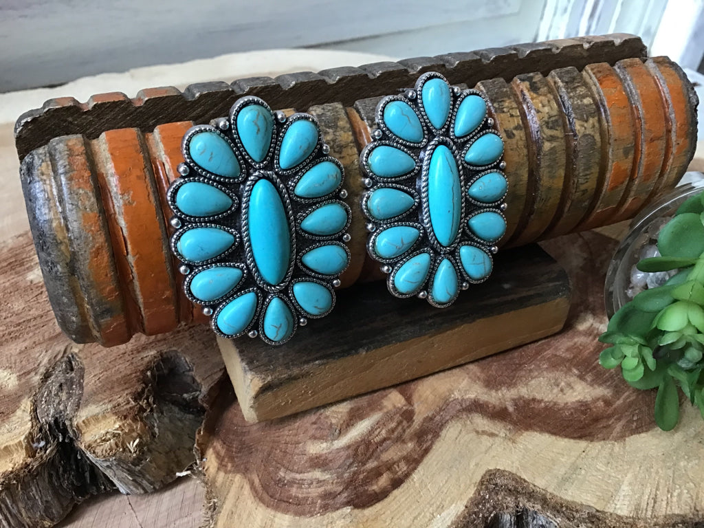 Turquoise Blue Floral Stud Earrings