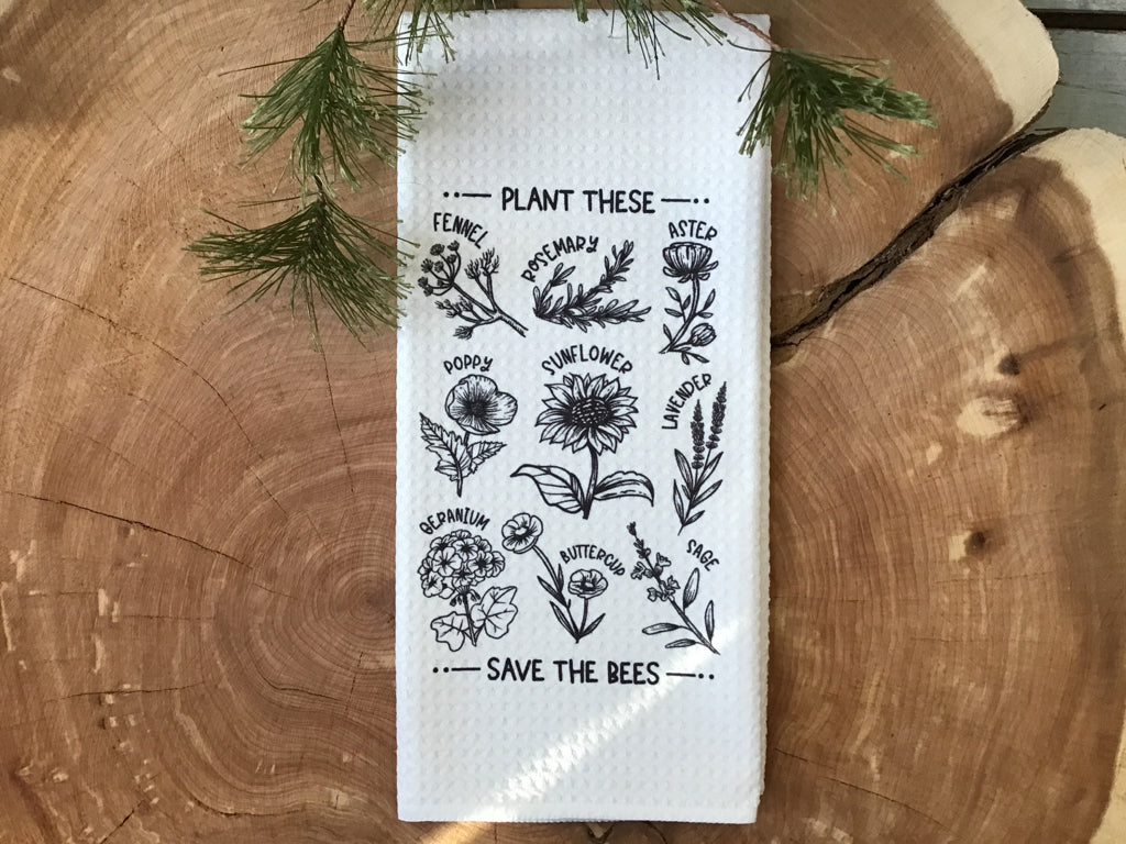 Floral Save the Bees - Waffle Kitchen Towel