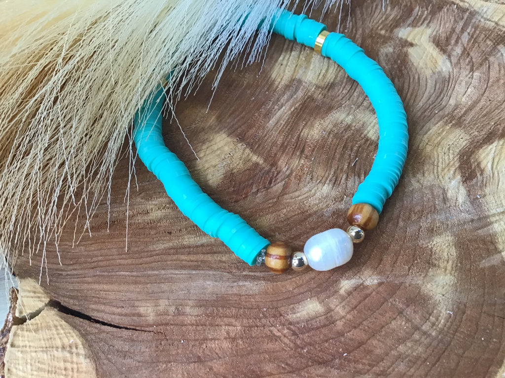 Handmade Turquoise & Freshwater Pearl Stretch Bracelet