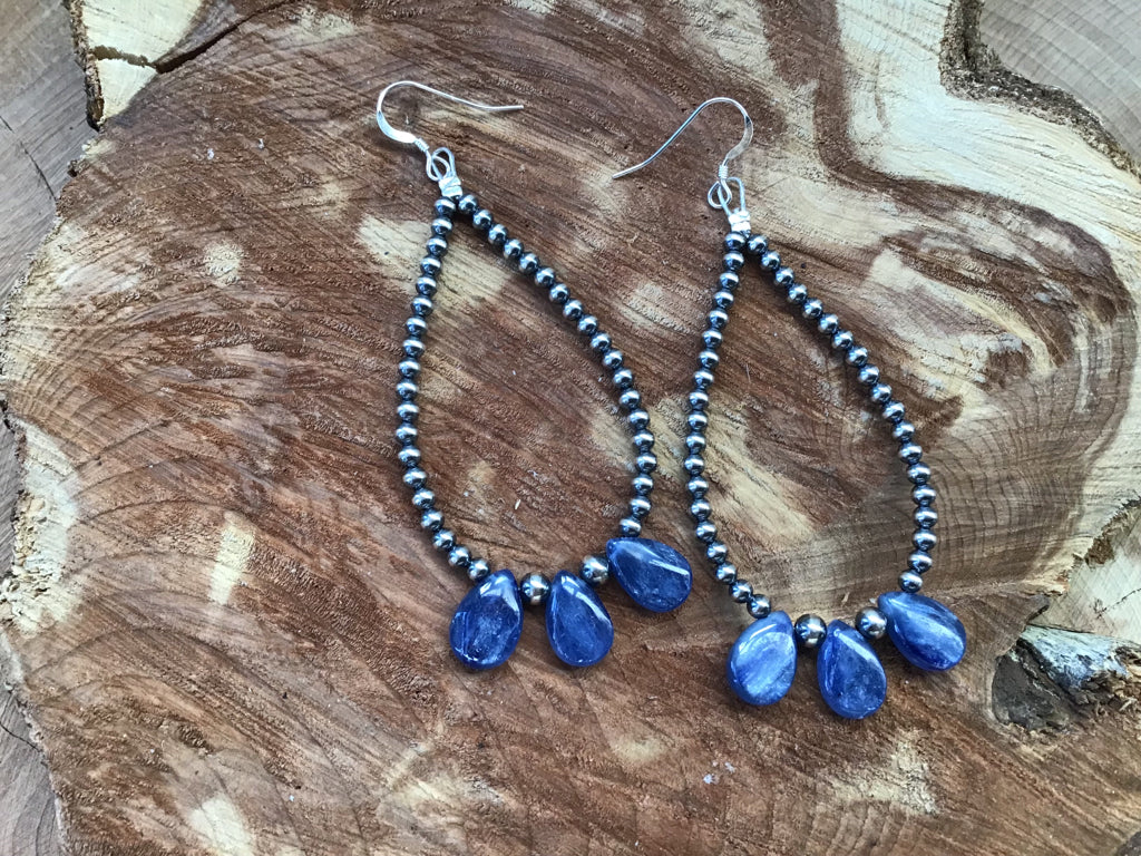Handmade Kyanite Navajo Pearl Sterling Earrings