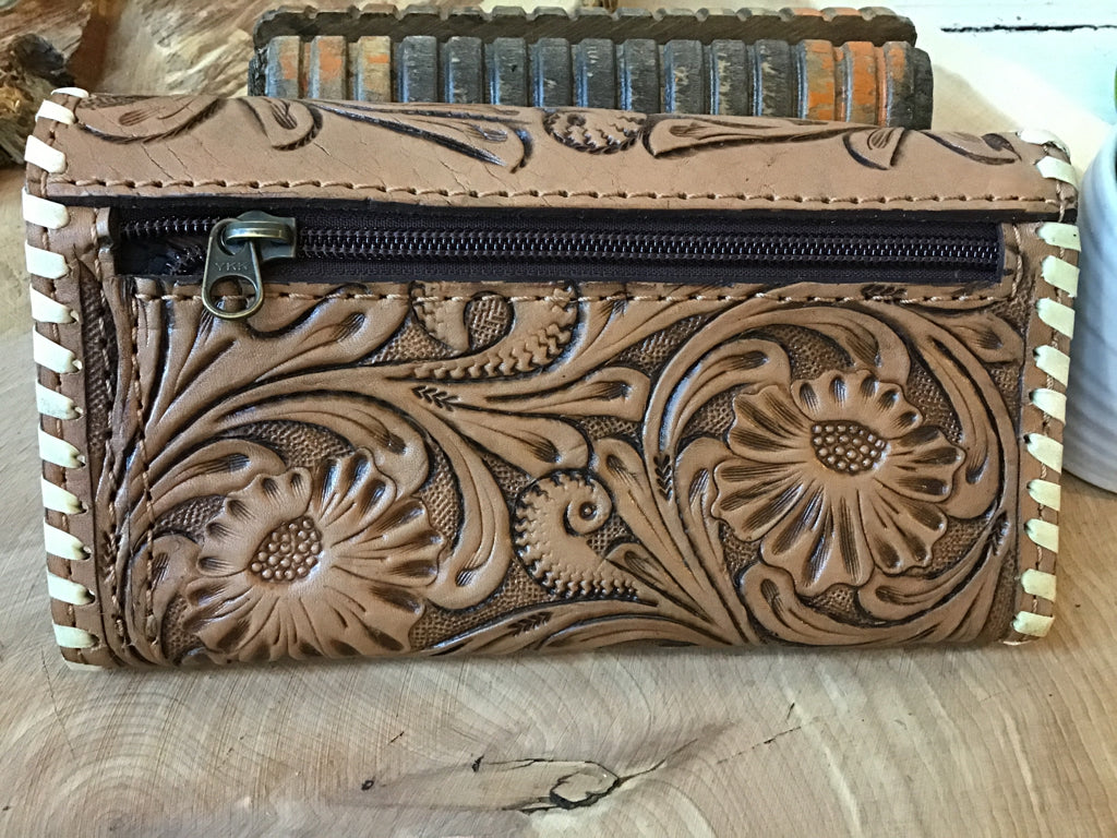 Buckstitched Tooled Leather Wallet