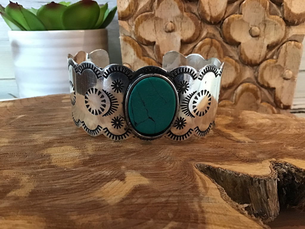 Silver & Turquoise Engraved Cuff Bracelet
