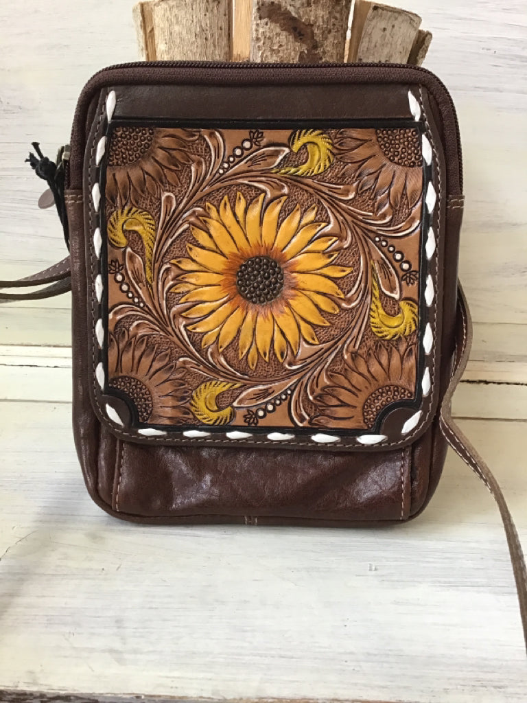 Tooled Leather Mini Sunflower Crossbody