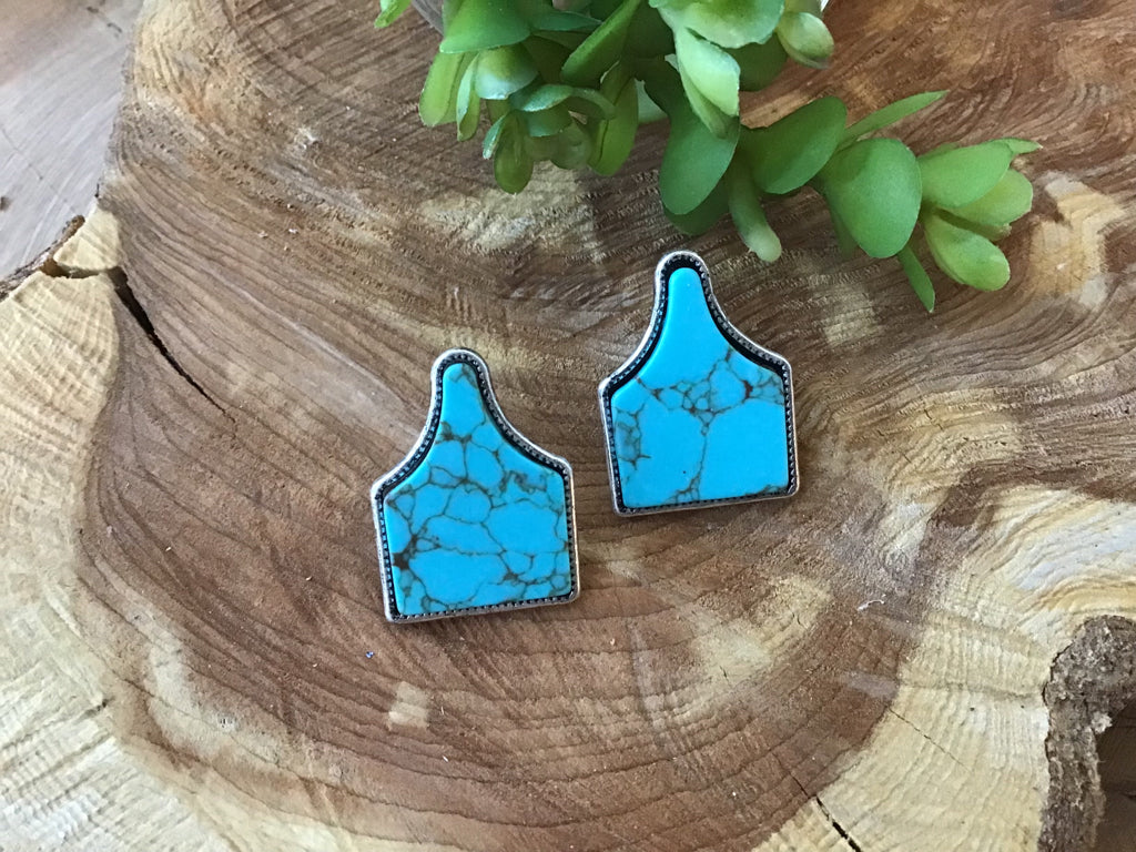 Turquoise Cow Tag Post Earrings