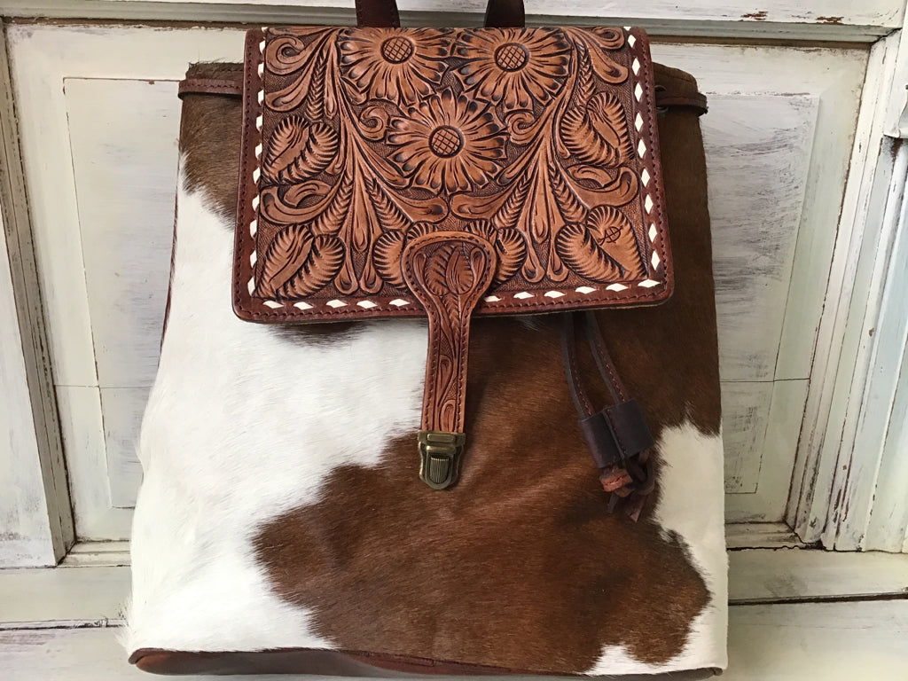 Vintage New Hand Tooled Leather Boho Hippie Backpack Bag Purse | eBay