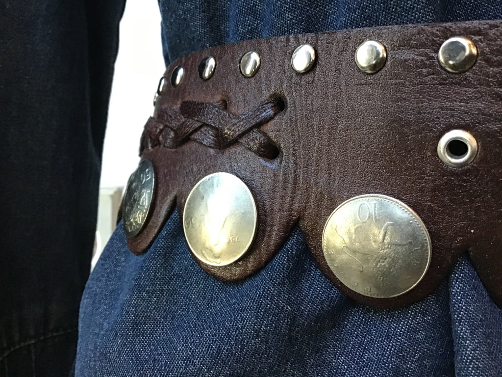 Chocolate Coins Studded Silver Buckle Belt