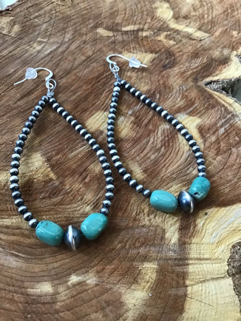 Handmade Authentic 3MM  Navajo Pearl & Turqouise Earrings