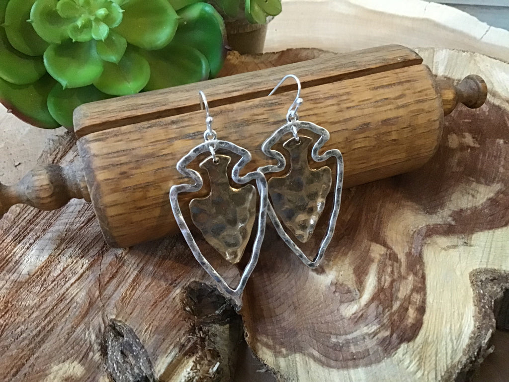 Hammered Mixed Metals Arrowhead Earrings