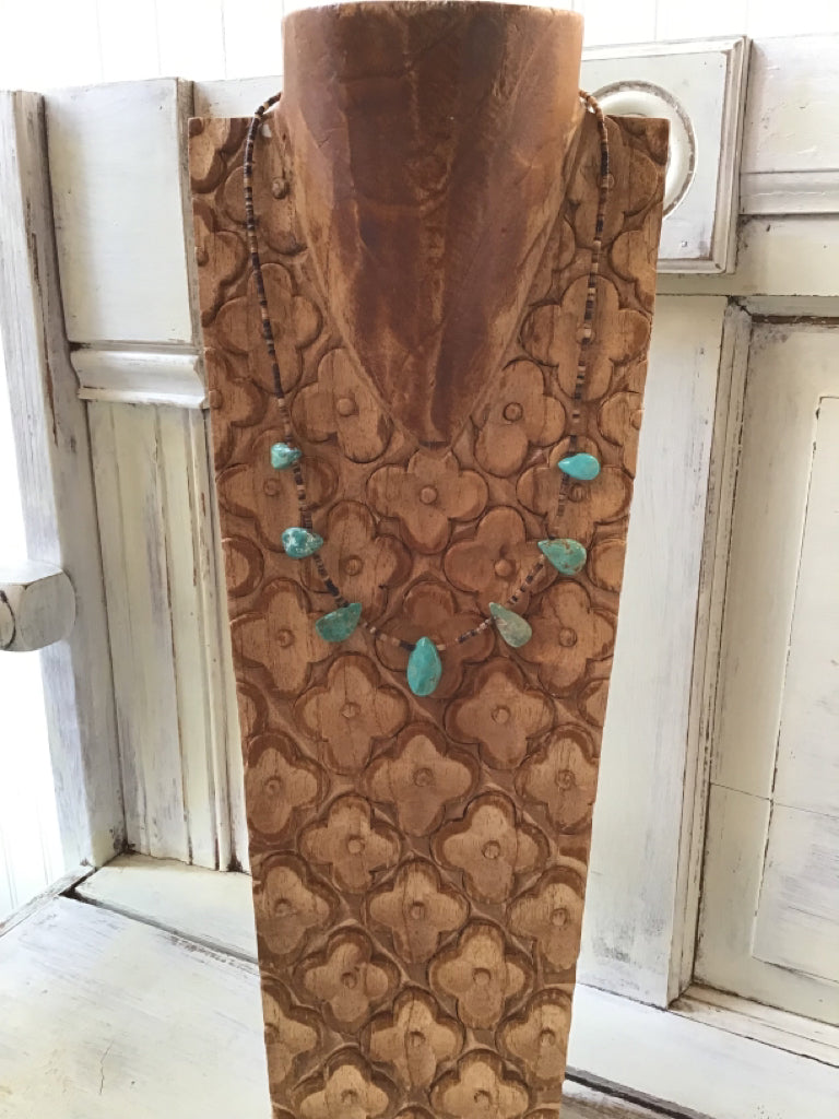 Handmade Authentic Turquoise Teardrop 22" Necklace