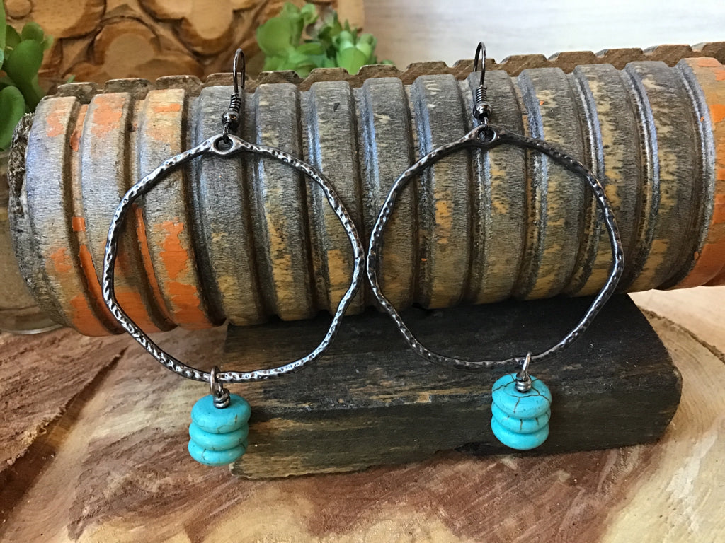 Antique Silver Turquoise Dangle Earrings