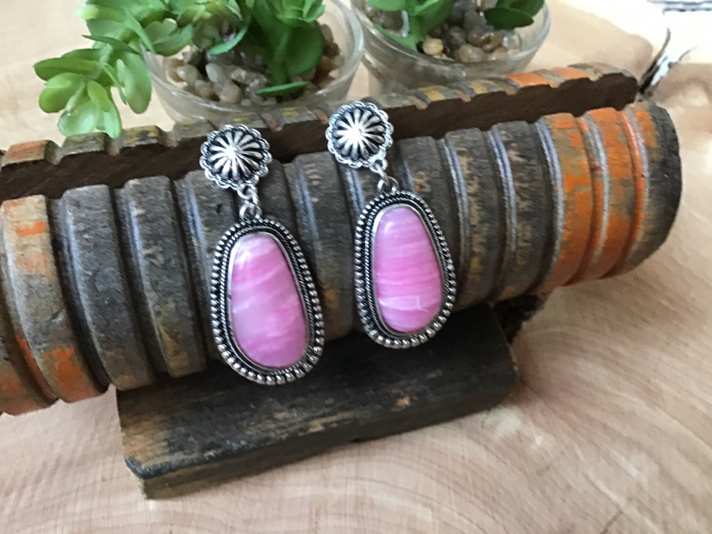 Pink Agate Drop Earrings