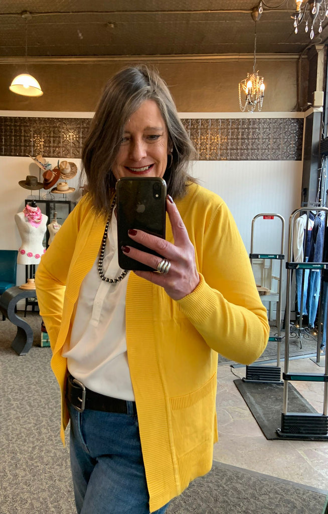 Yellow Basic Open Front Lightweight Cardigan - Small to 3X
