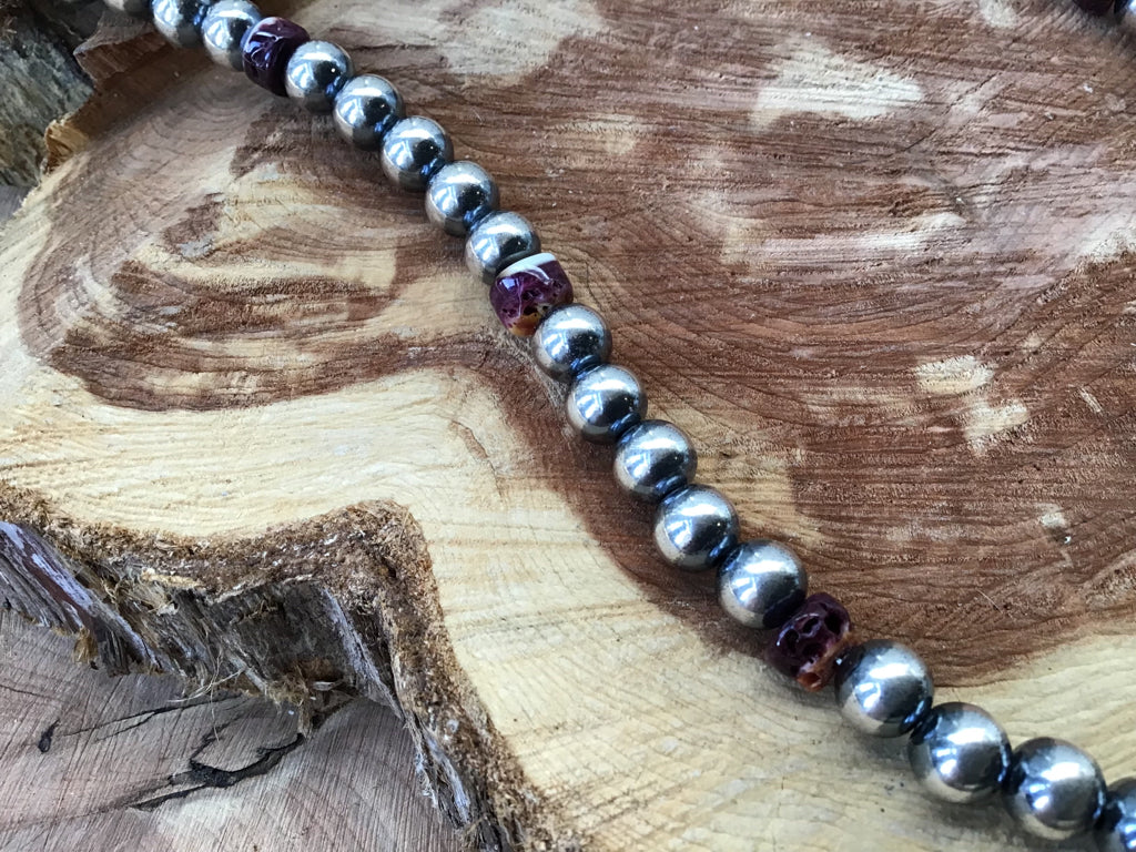 Handmade 9MM Sterling Purple Spiny  Navajo Pearls Necklace 20"