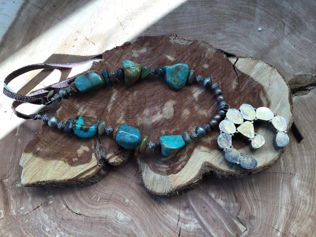 Handmade Naja Squash Blossom Turquoiise Necklace