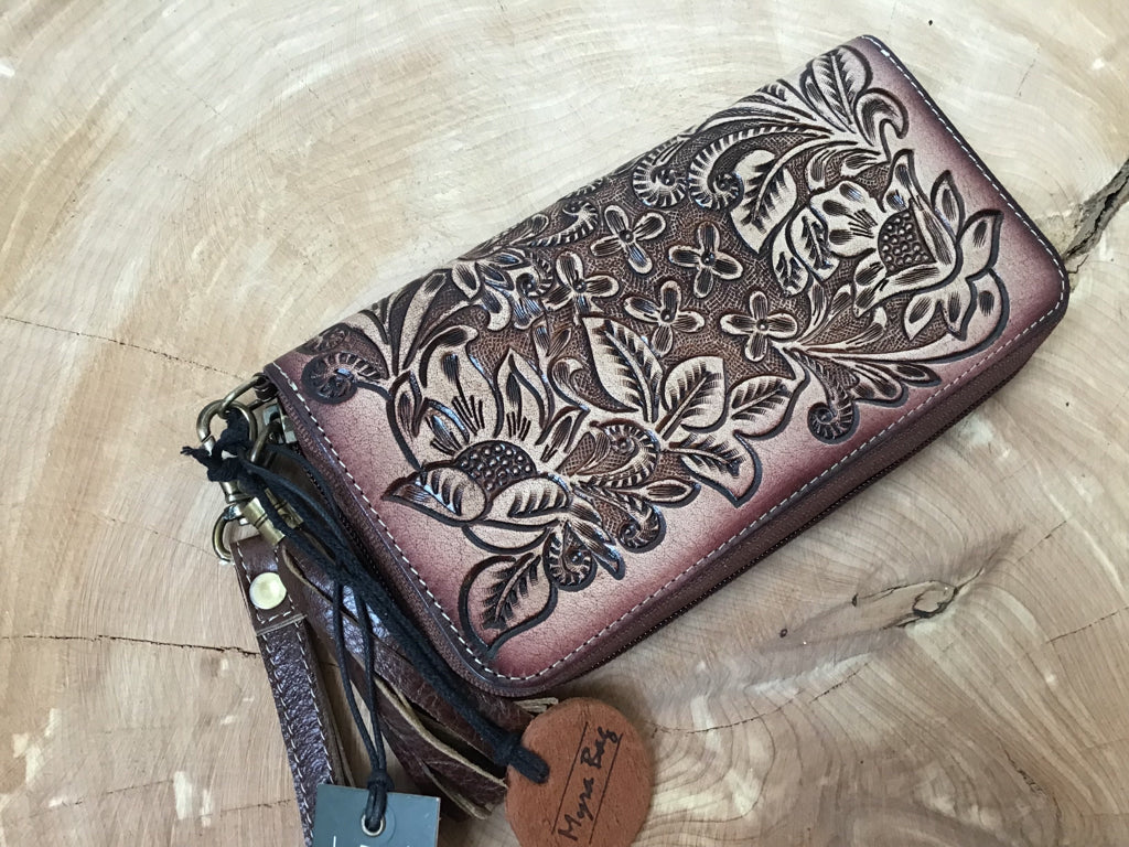 Tooled Leather Wristlet Wallet