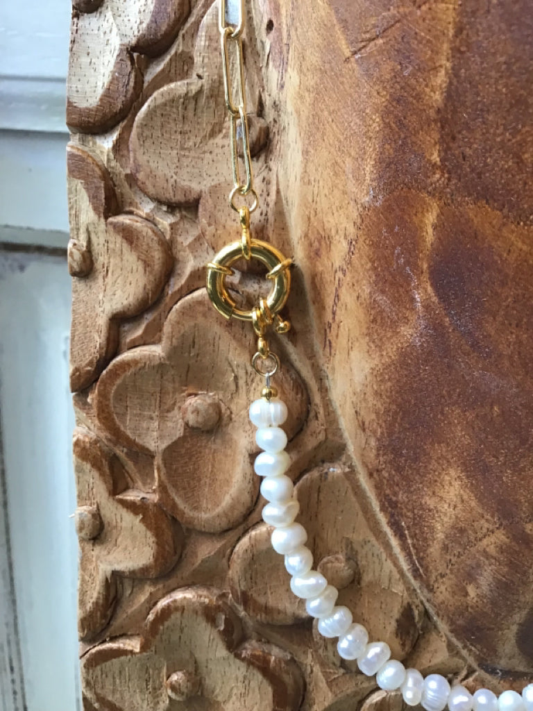 Handmade Freshwater Pearl & Gold Chain Layered Necklace