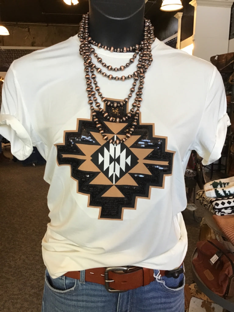 White Aztec Bling T Shirt - XS to 3X