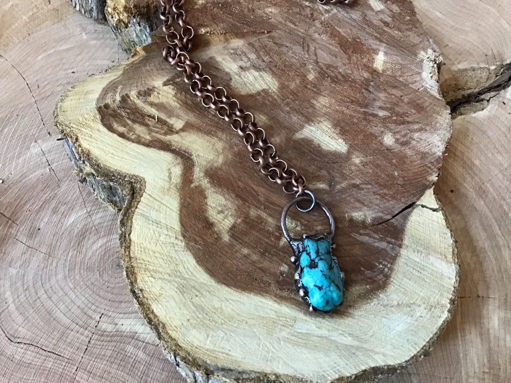 Handmade Copper & Turquoise 36" Necklace