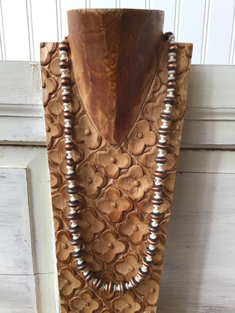White Buffalo & Copper Navajo Style Pearl Necklace