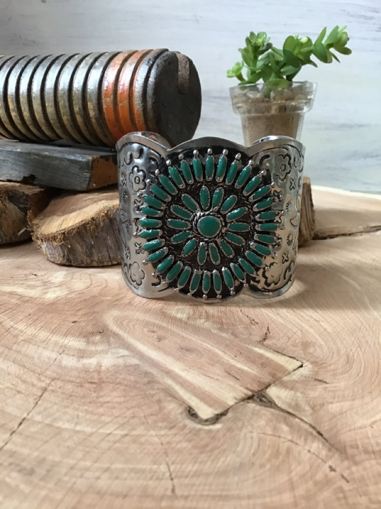 Silver & Turquoise Blossom Cuff Bracelet