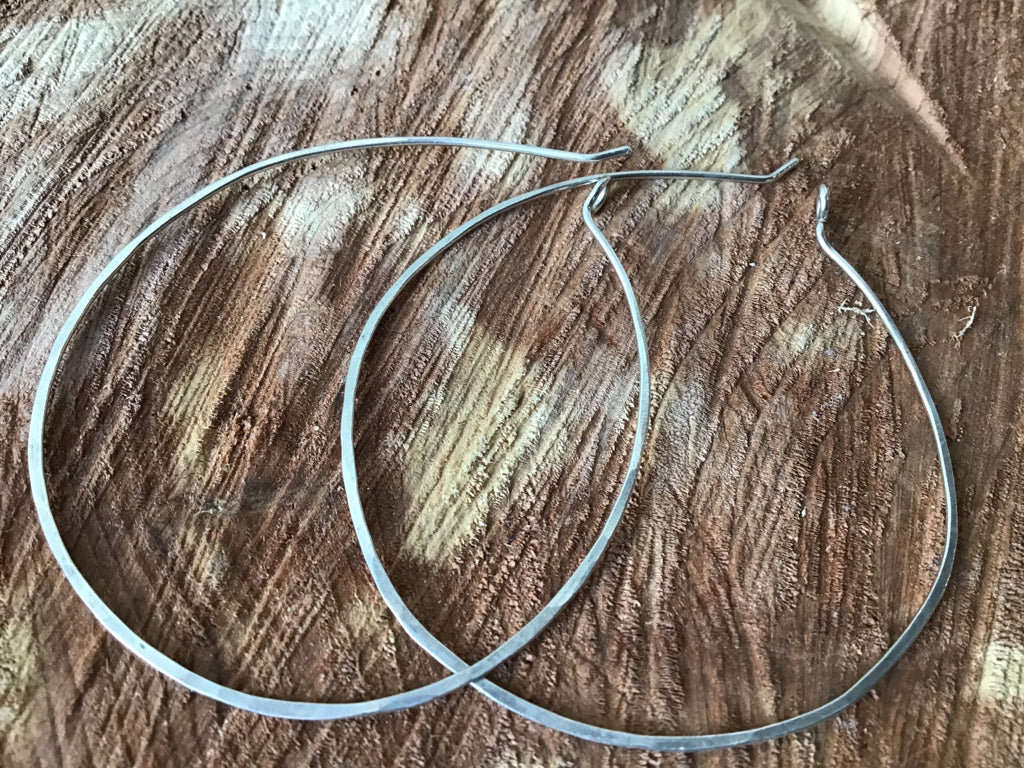 Handmade Hand Forged Hammered 1.5" Sterling Silver Hoop Earrings