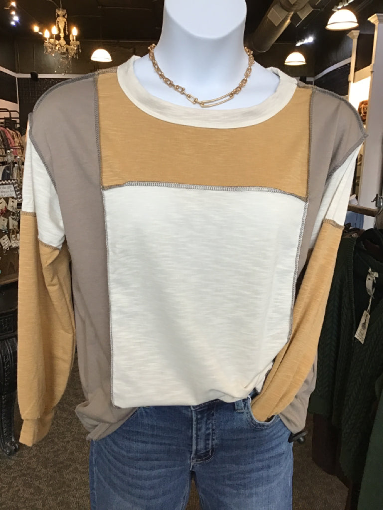 French Terry Color Block Long Sleeve T Shirt - S to XL