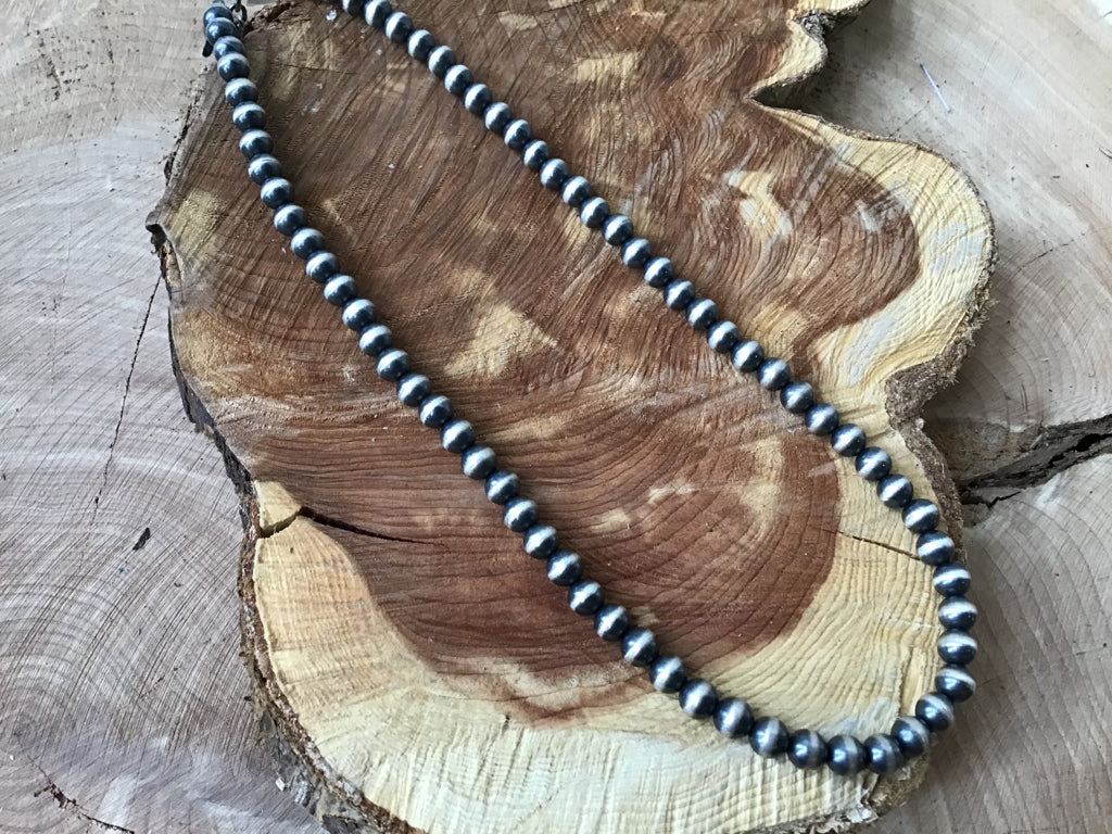 Handmade 6 MM Round Navajo Sterling Pearl 18" Necklace